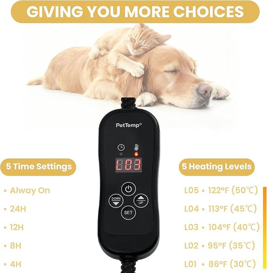 PadPetTemp Medium Cat & Dog Heating Pad with 5 Level Adjustable Temperature & Timer