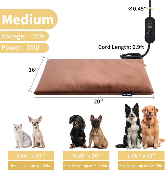 PadPetTemp Medium Cat & Dog Heating Pad with 5 Level Adjustable Temperature & Timer