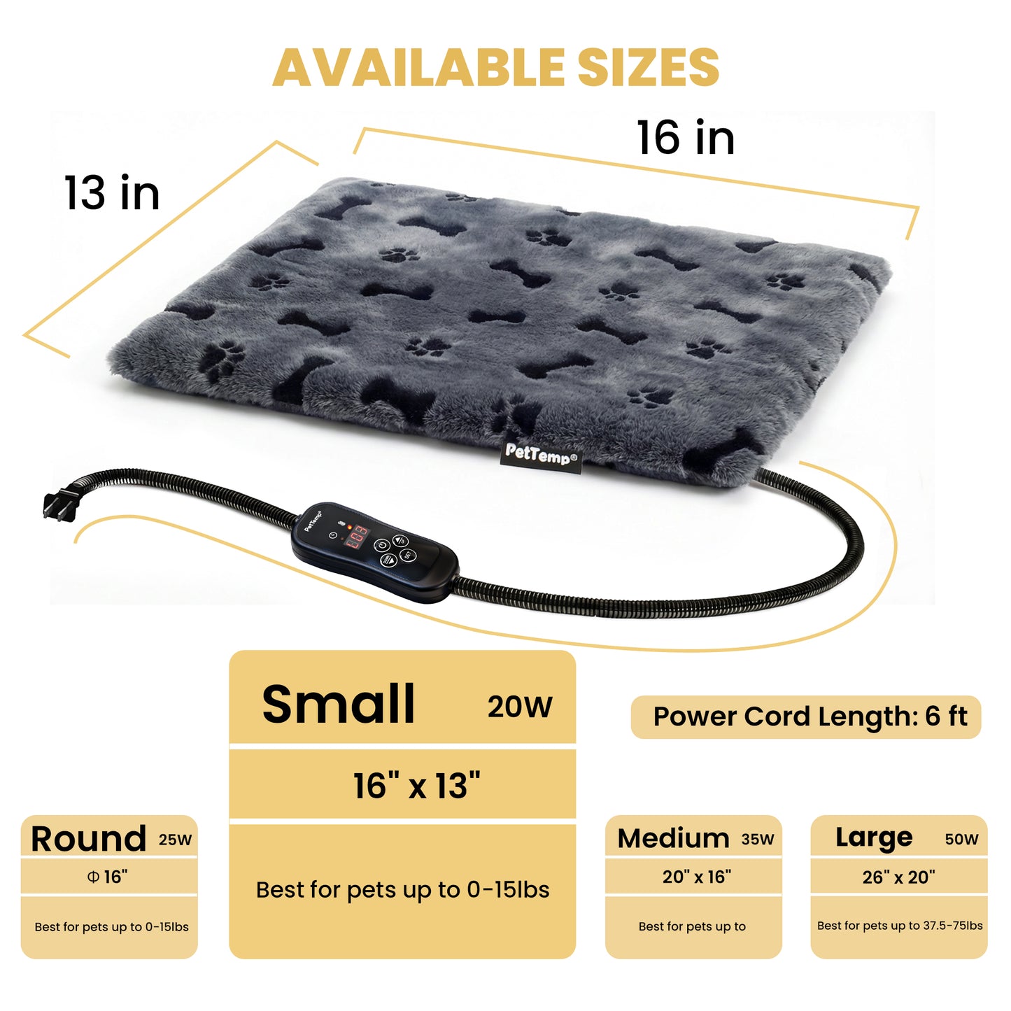PetTemp Pet Heating Pad with controller Dog Paw-Print