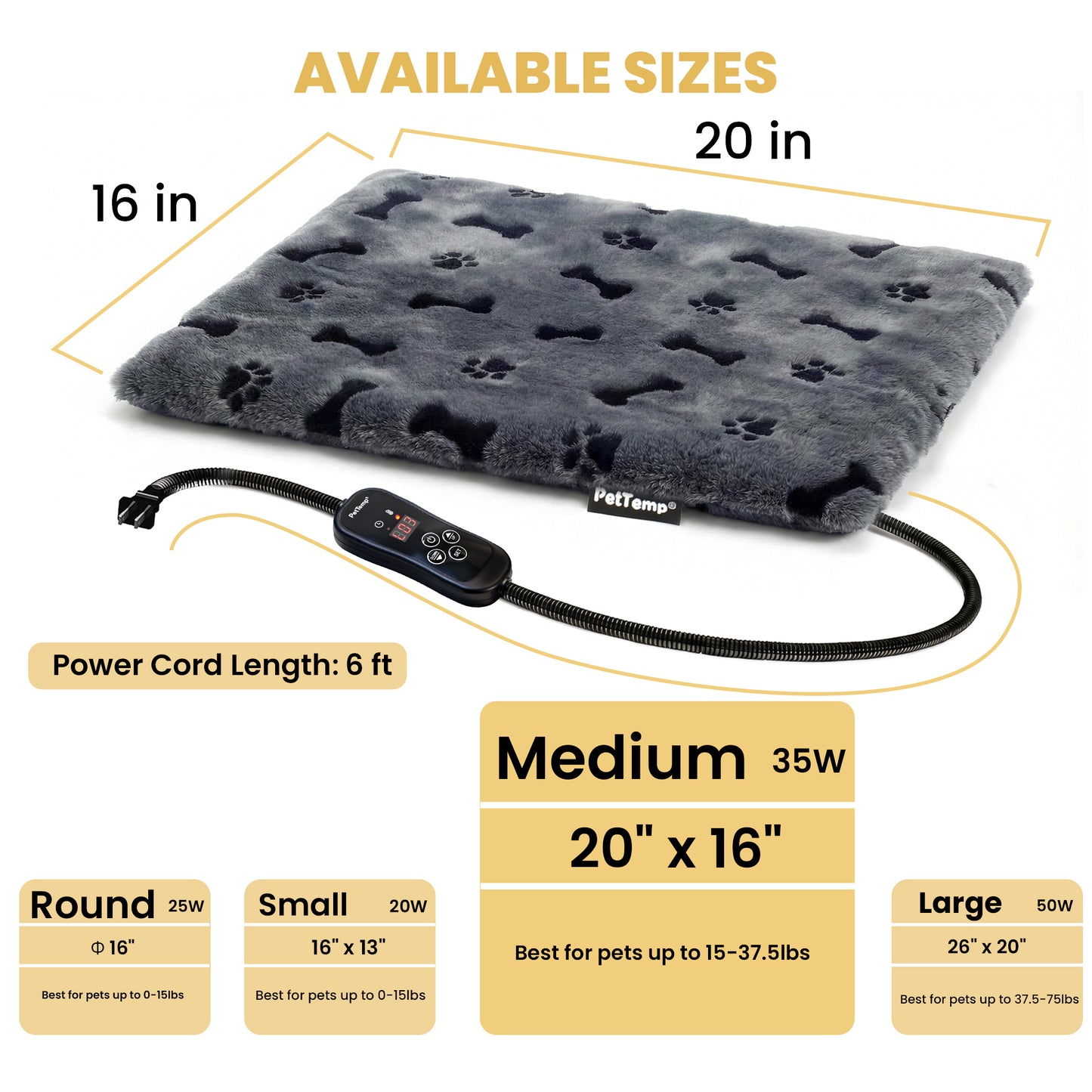PetTemp Pet Heating Pad with controller Dog Paw-Print