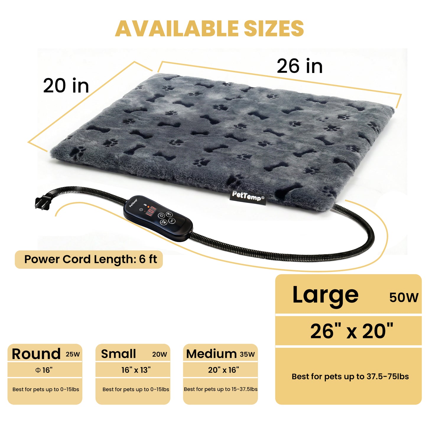 PetTemp Pet Heating Pad with controller Dog Paw-Print