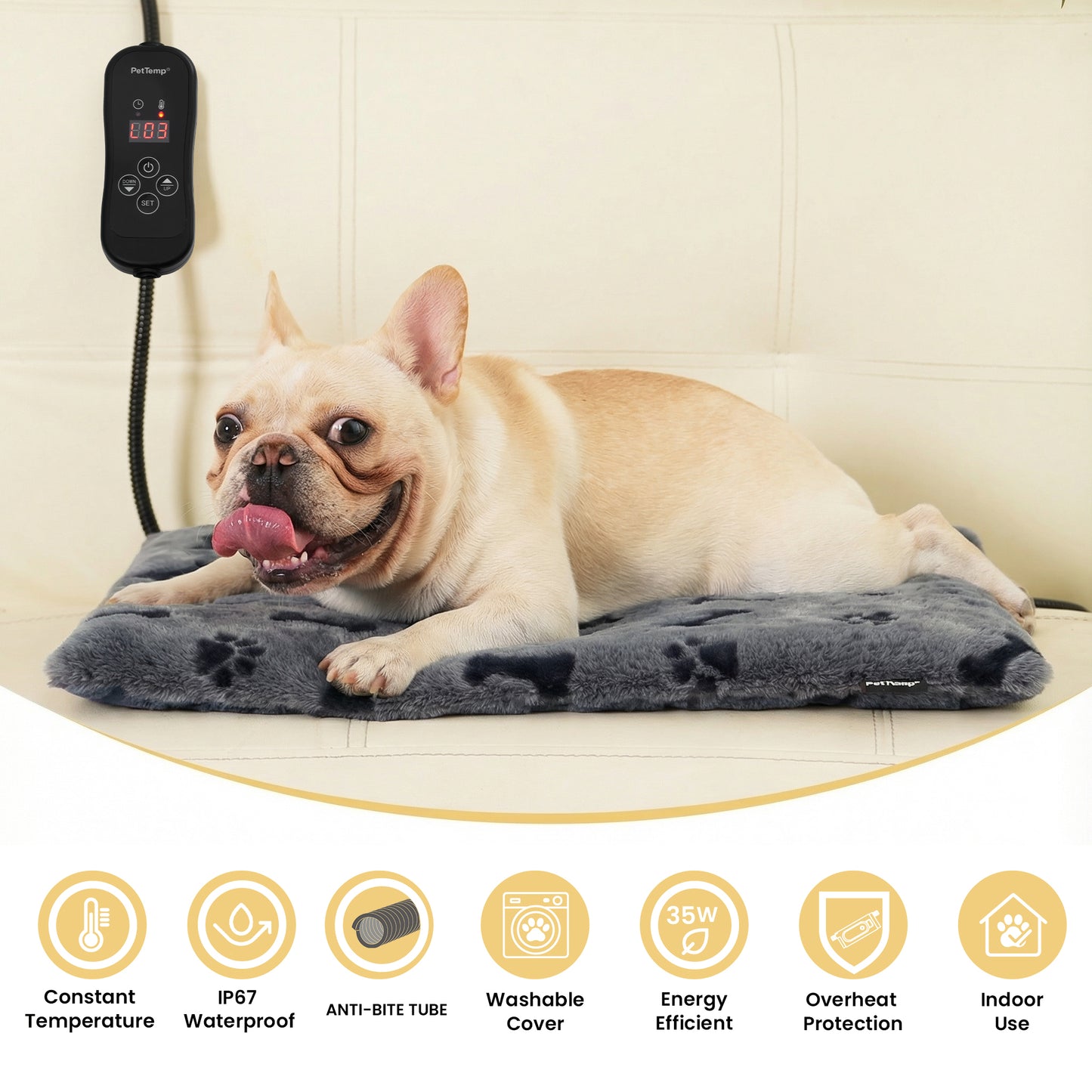 PetTemp Pet Heating Pad with controller Dog Paw-Print