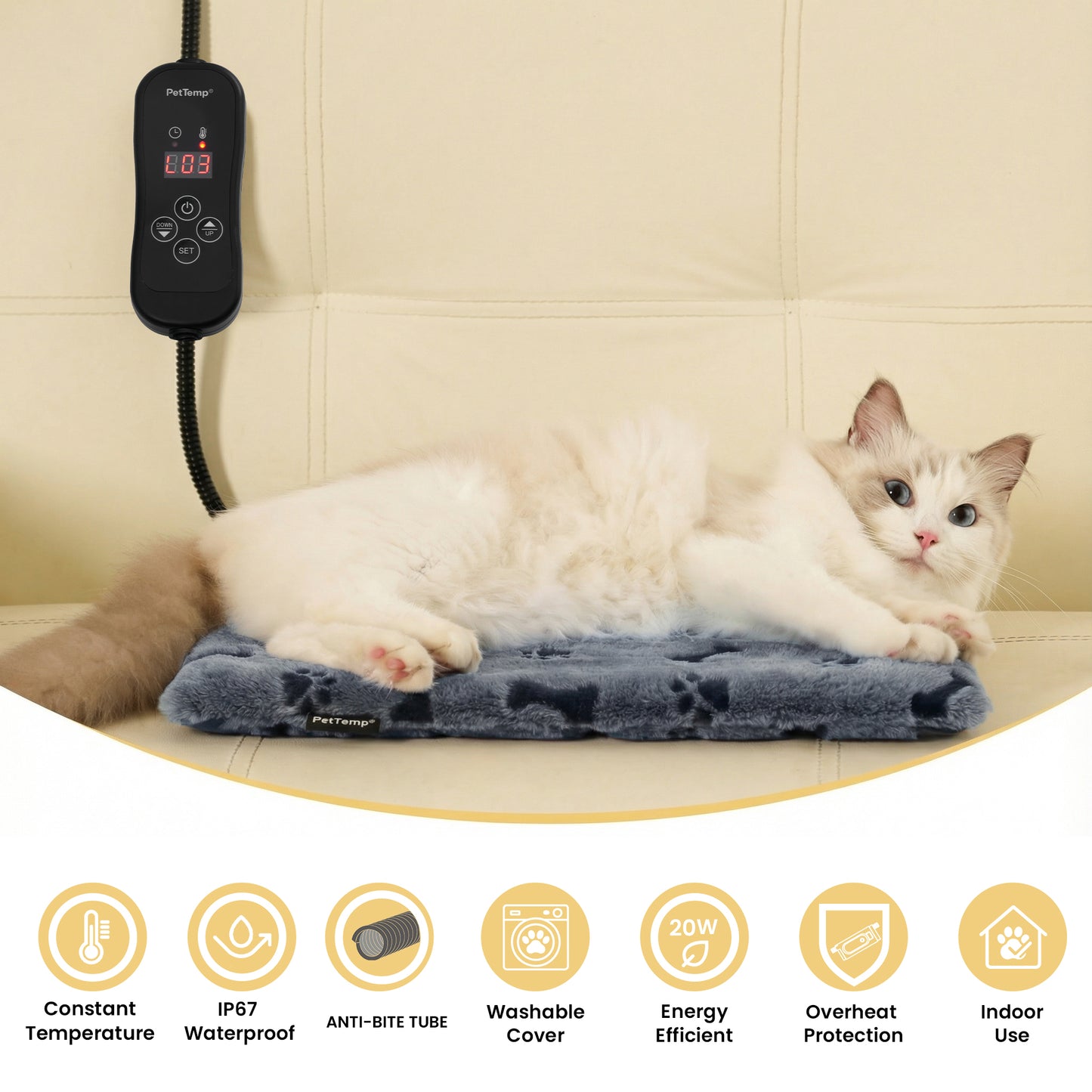 PetTemp Pet Heating Pad with controller Dog Paw-Print