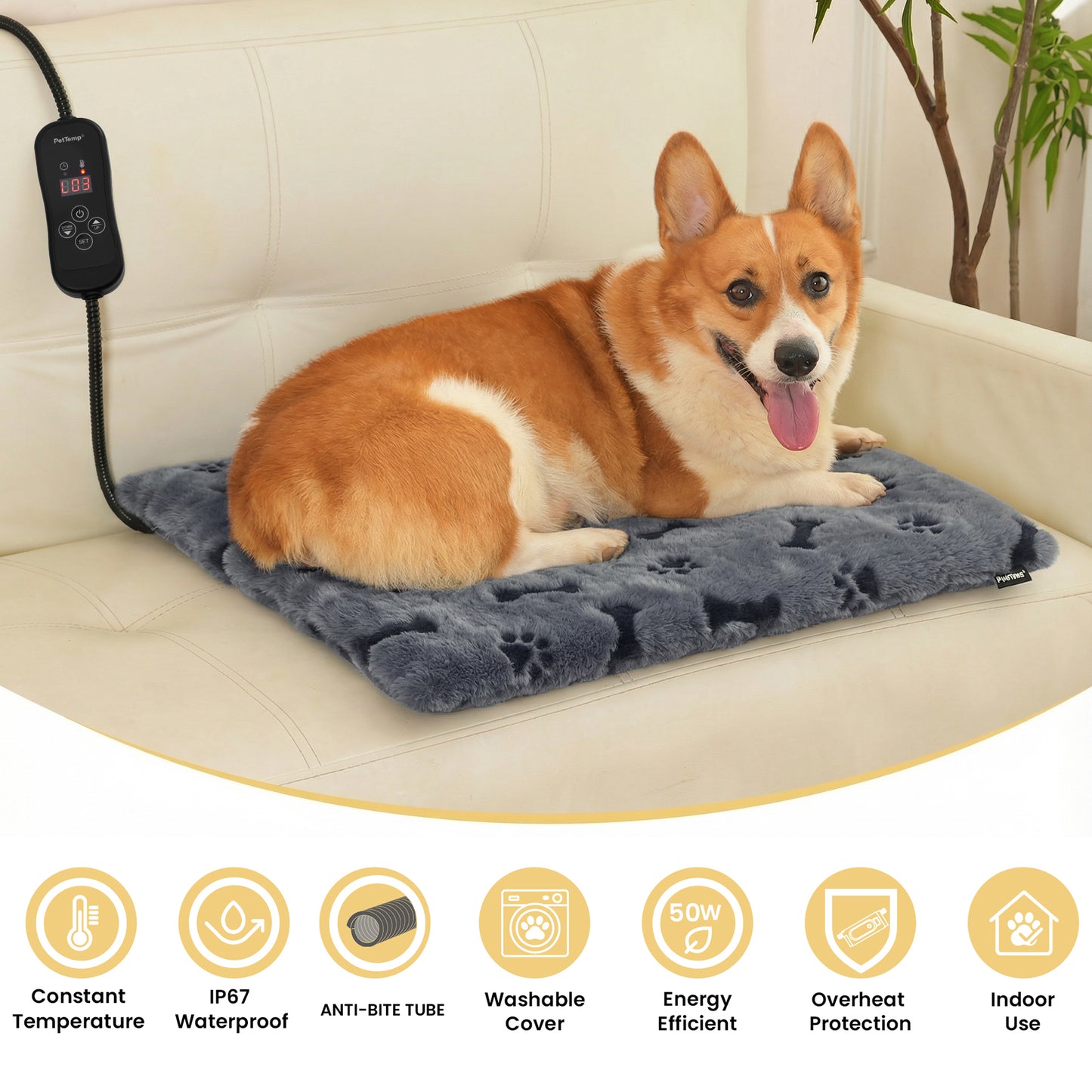 PetTemp Pet Heating Pad with controller Dog Paw-Print