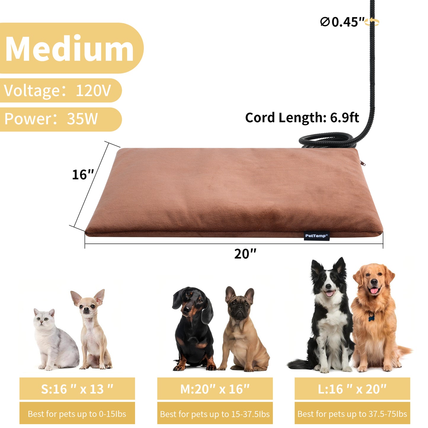 PetTemp Pet Heating Pad Brown
