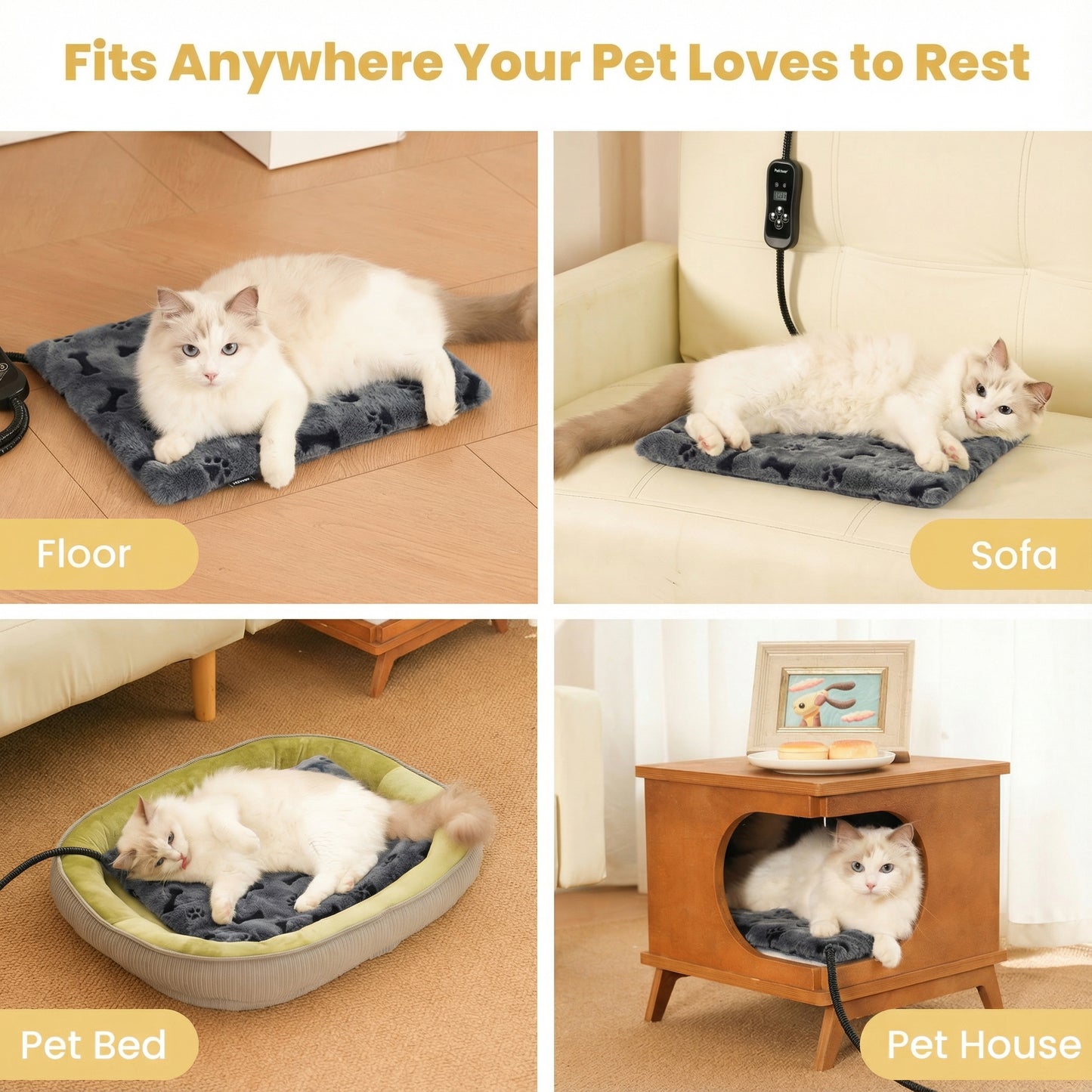 PetTemp Pet Heating Pad with controller Dog Paw-Print
