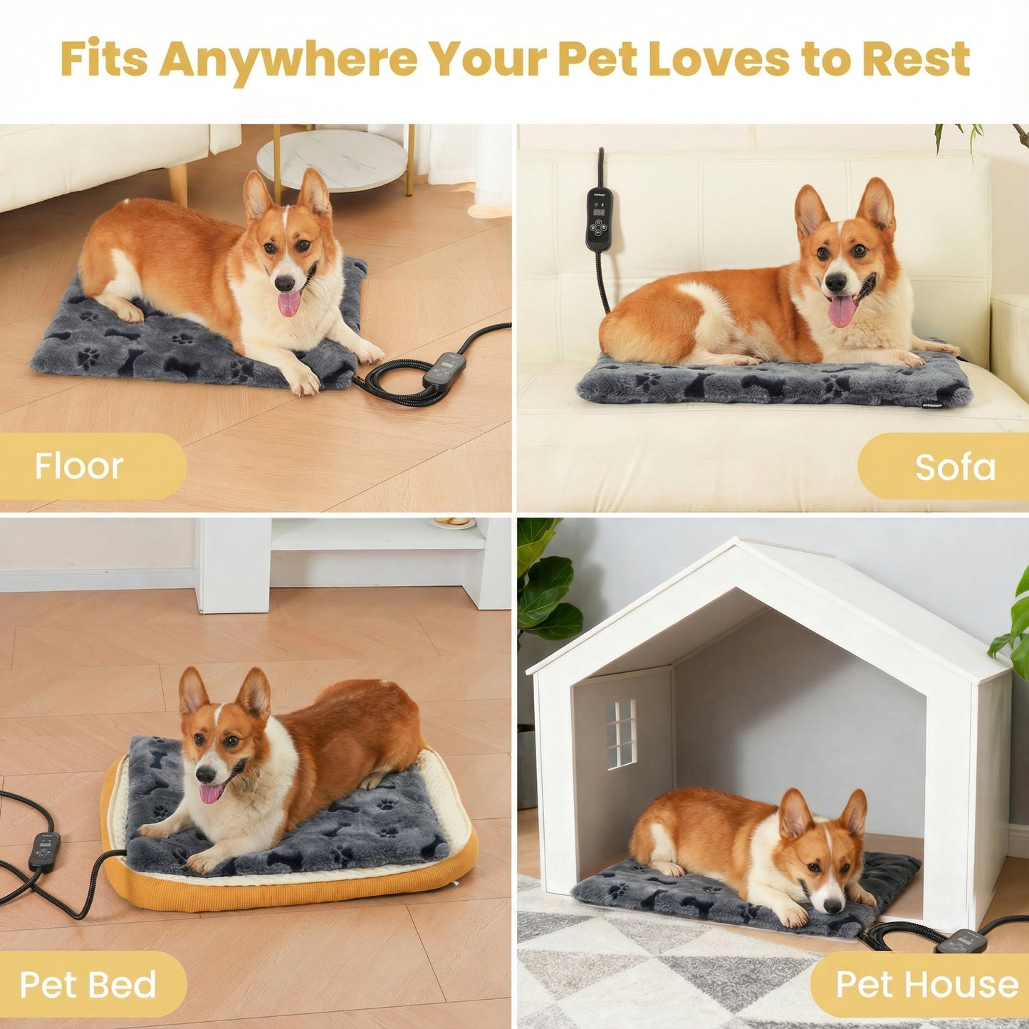PetTemp Pet Heating Pad with controller Dog Paw-Print