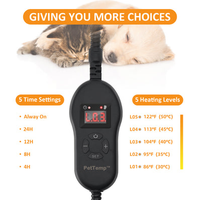 PetTemp Outdoor Cat & Dog Heating Mat with 5 Level Adjustable Temperature & Timer