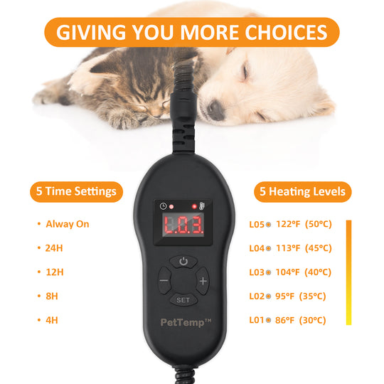 PetTemp Cat & Dog Heating Pad with 5 Level Adjustable Temperature & Timer
