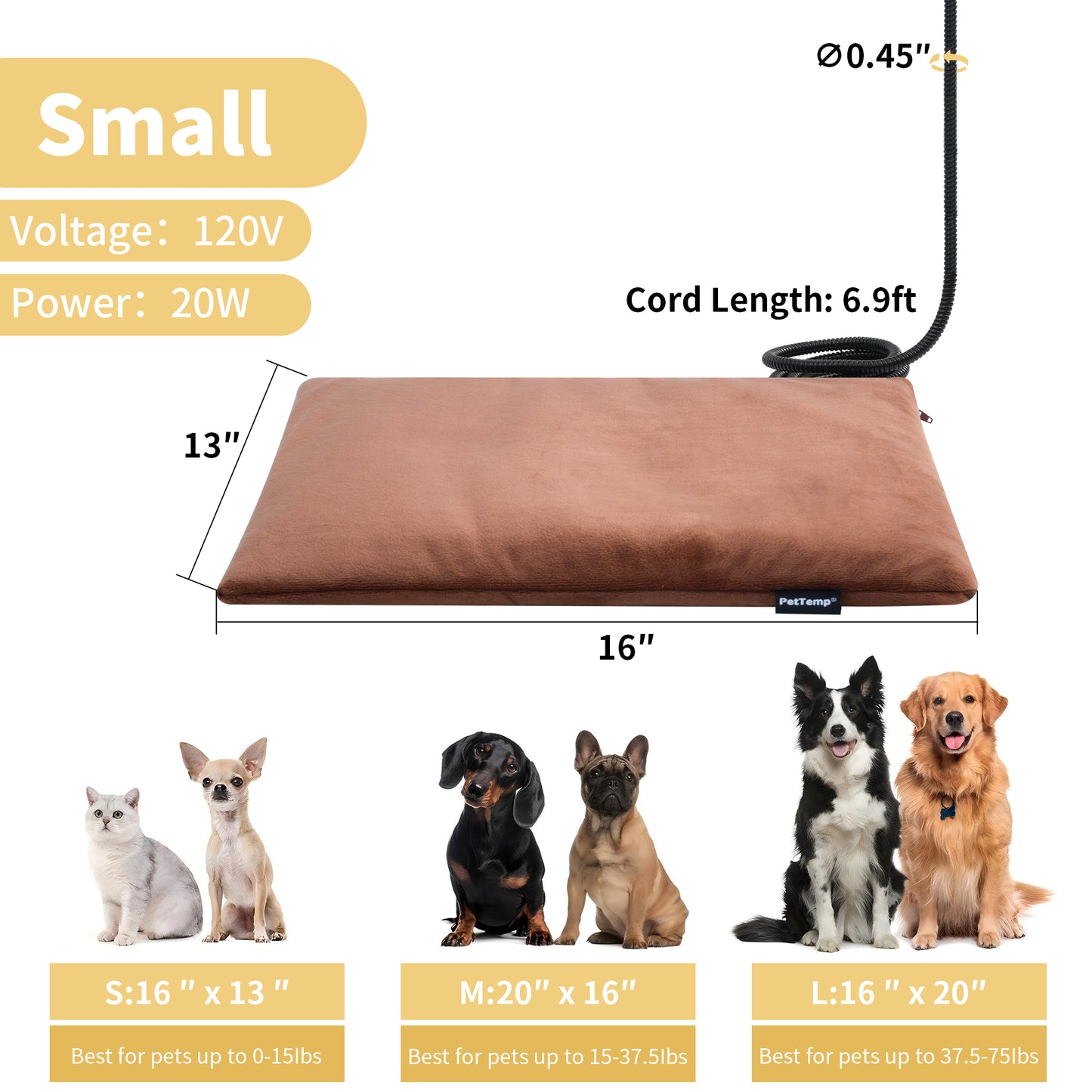 PetTemp Pet Heating Pad Brown