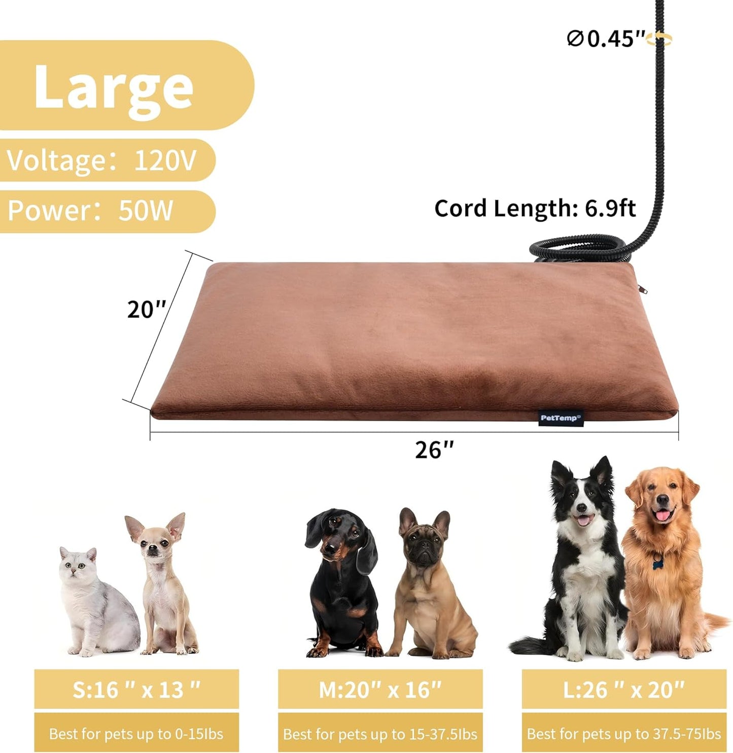 PetTemp Pet Heating Pad Brown