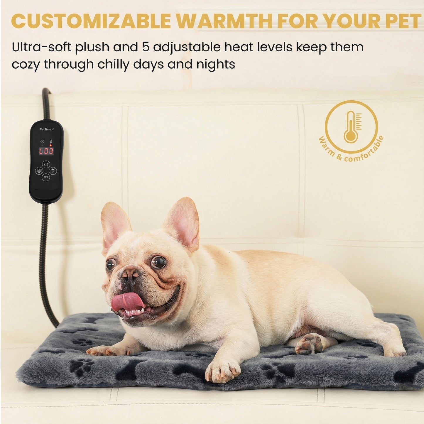 PetTemp Pet Heating Pad with controller Dog Paw-Print