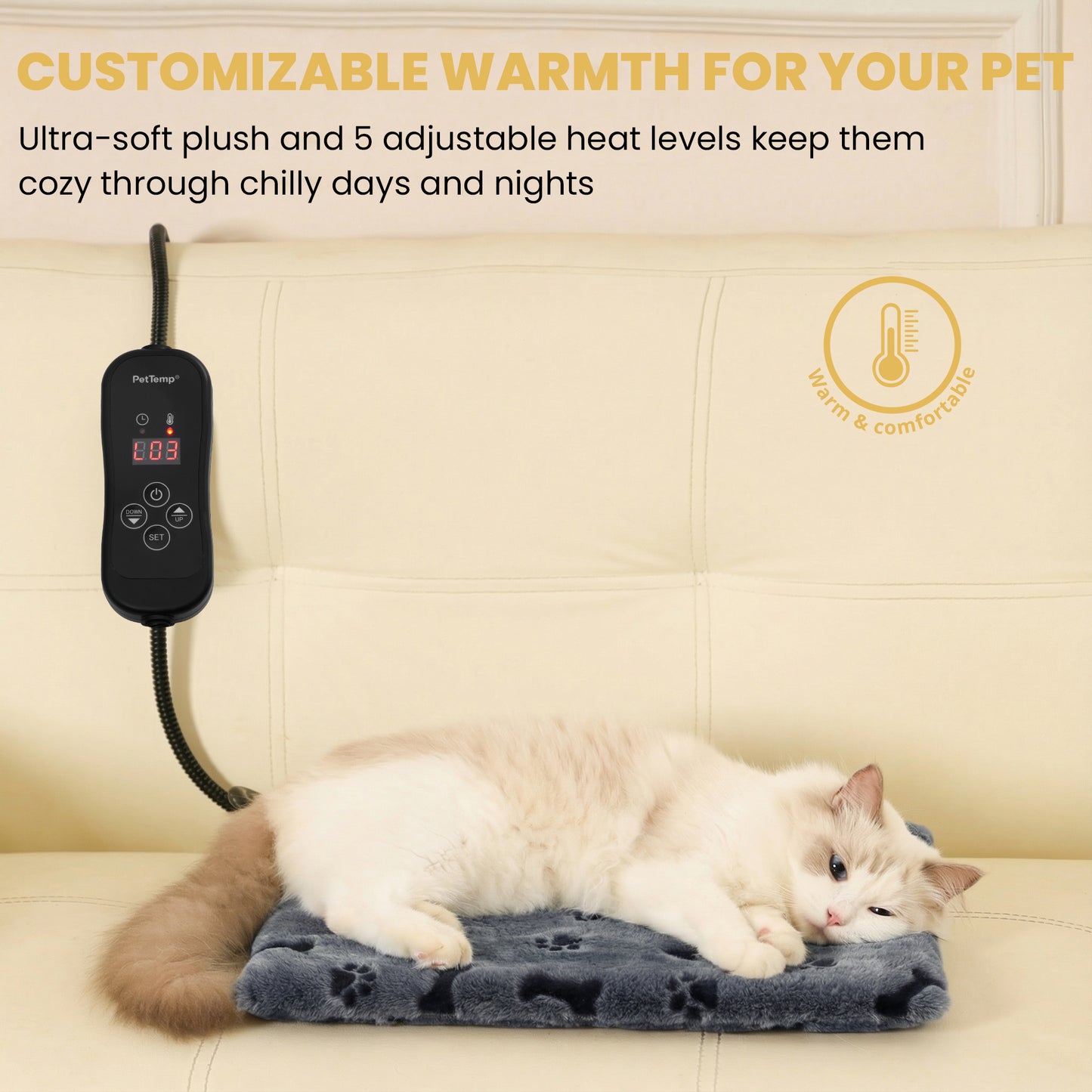 PetTemp Pet Heating Pad with controller Dog Paw-Print