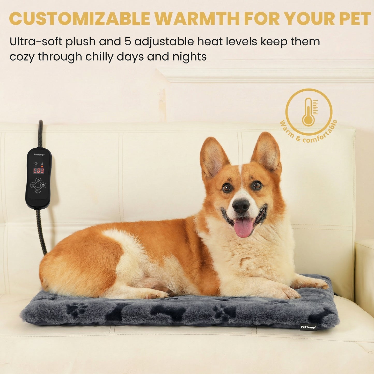PetTemp Pet Heating Pad with controller Dog Paw-Print